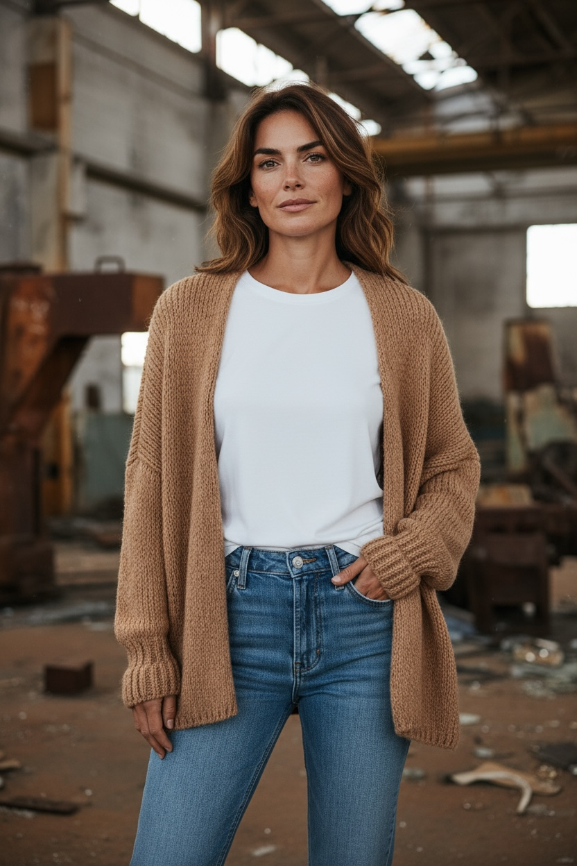 Strickjacke mit weitem Schnitt – in schönen Naturtönen