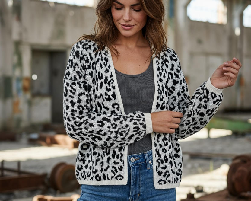 Strickjacke mit Leo-Muster – stylisch & weich