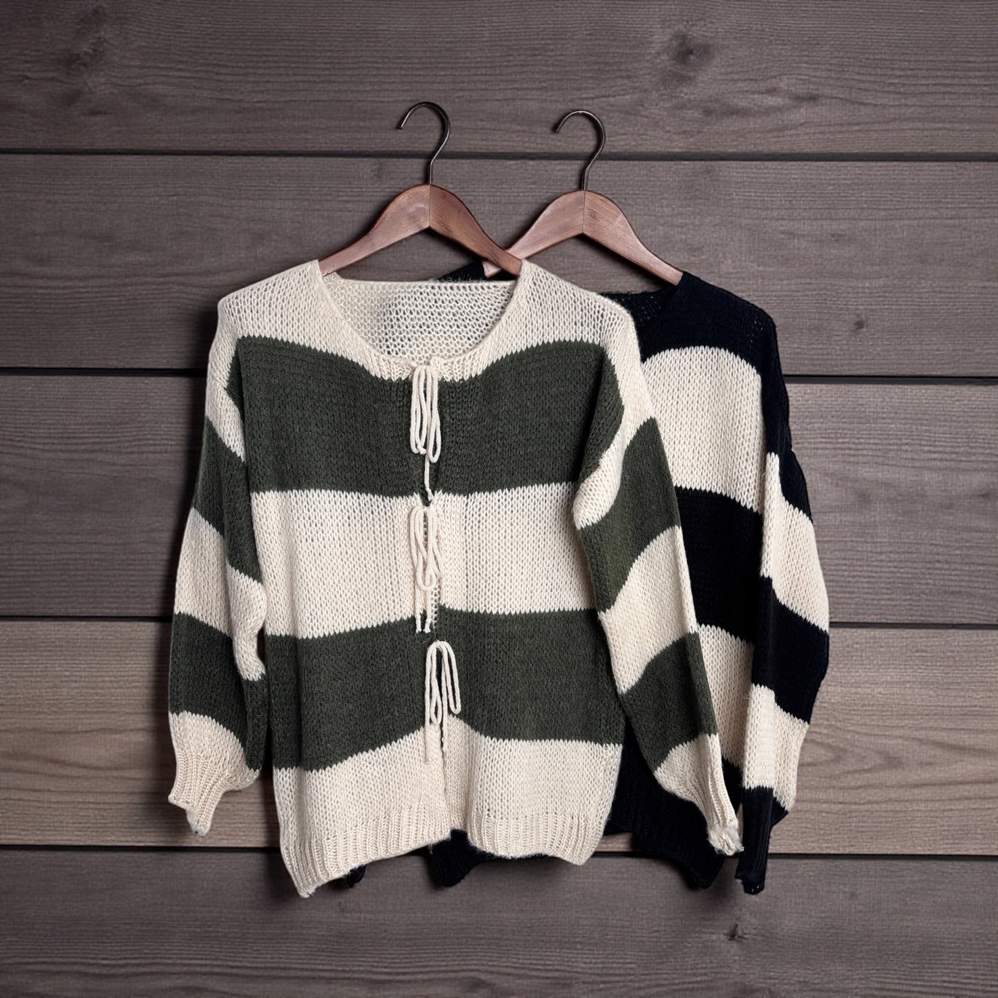 Gestreifter Rundhals Schleifen Cardigan " Lara"