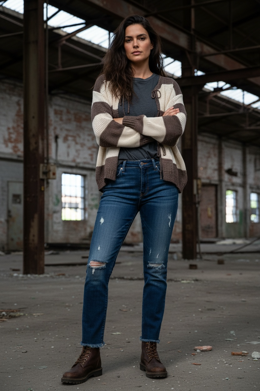 Gestreifter Rundhals Schleifen Cardigan " Lara"