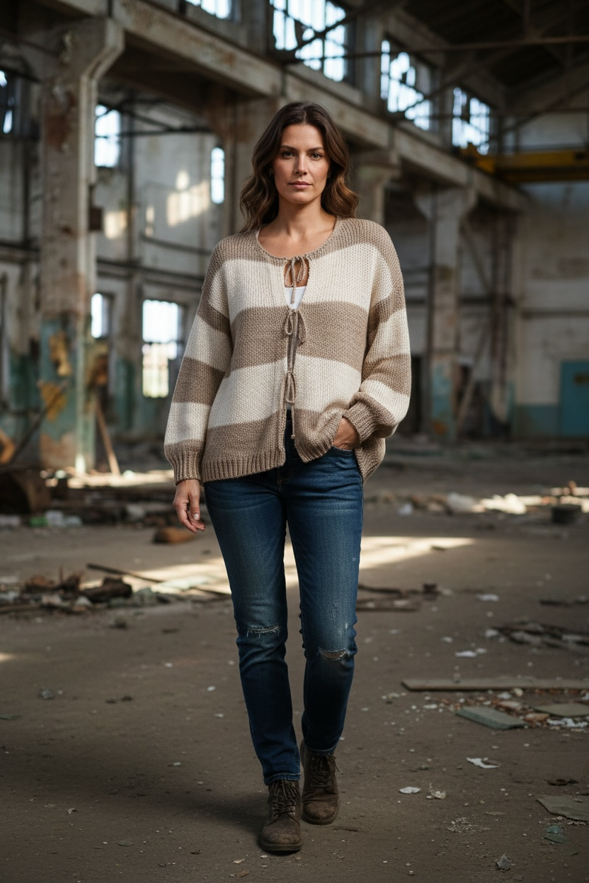 Gestreifter Rundhals Schleifen Cardigan " Lara"