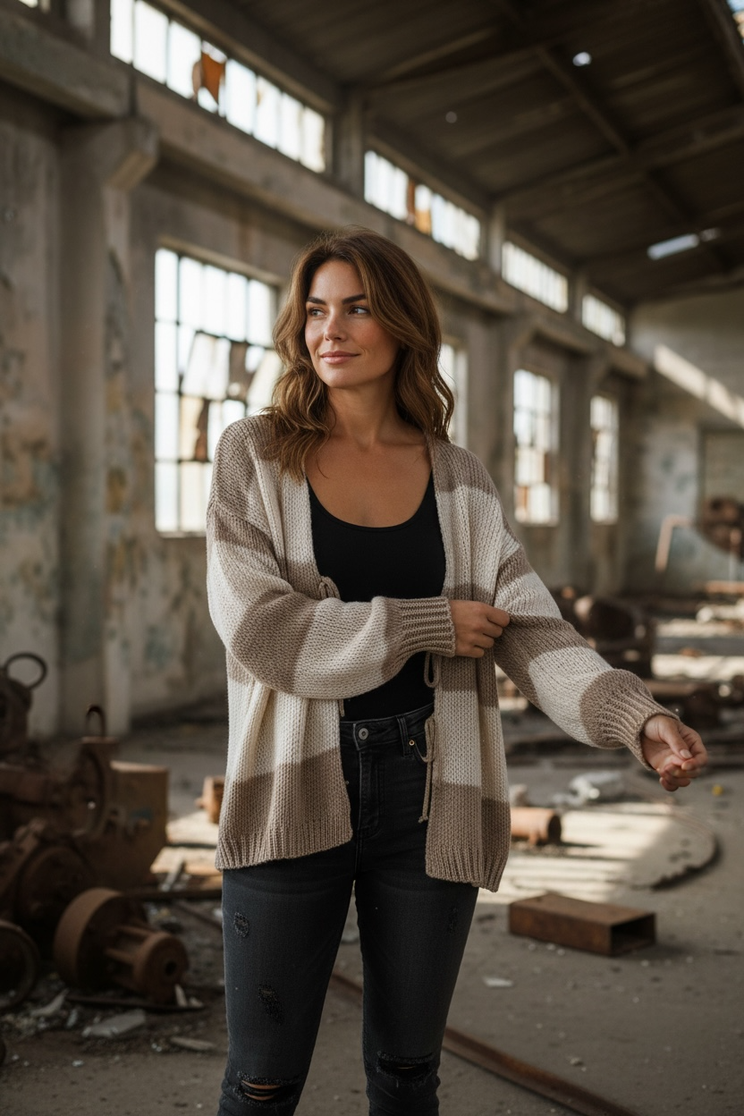 Gestreifter Rundhals Schleifen Cardigan " Lara"