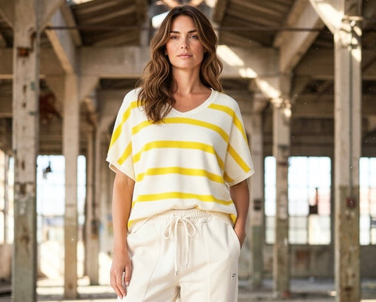 Kurzärmeliges Shirt Streifen V-Auschnitt "Tamara"