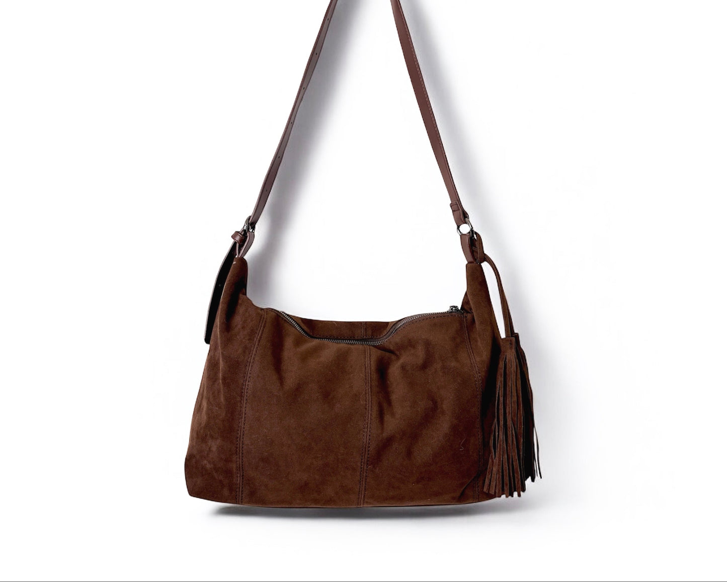 Stylische Velours-Tasche mit Fransen – soft, modern & alltagstauglich