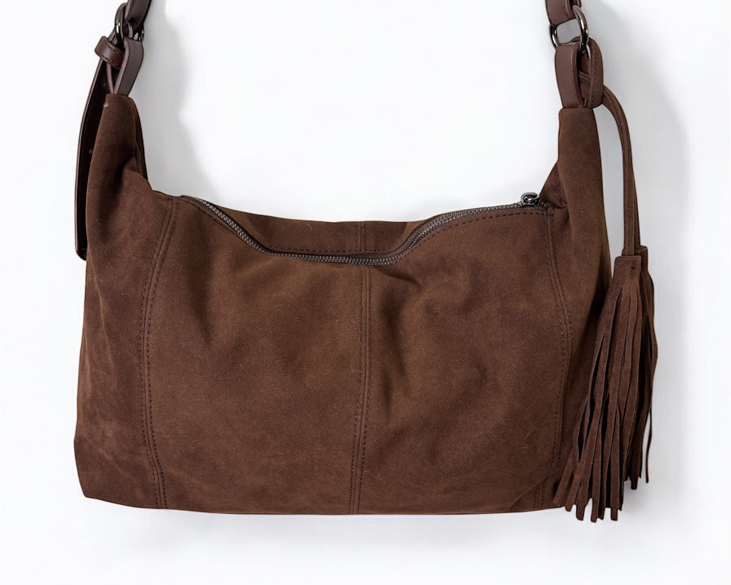 Stylische Velours-Tasche mit Fransen – soft, modern & alltagstauglich