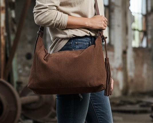 Stylische Velours-Tasche mit Fransen – soft, modern & alltagstauglich