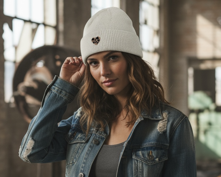 Strickmütze mit Herz-Patch