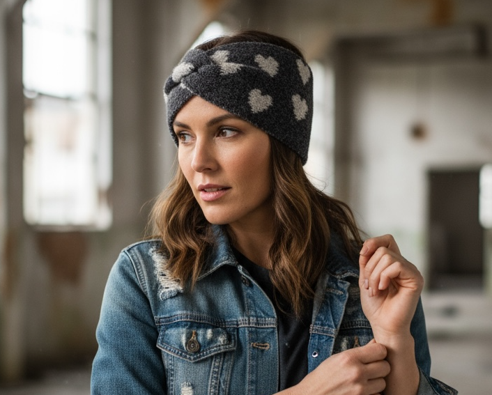 Flauschige Stirnbänder mit Herzmuster