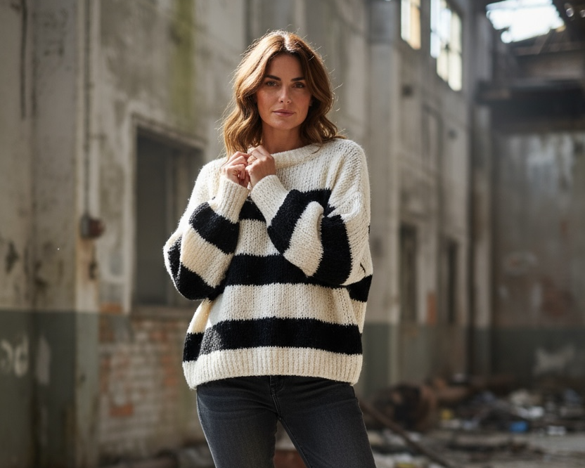 Kuschelpullover mit Blockstreifen