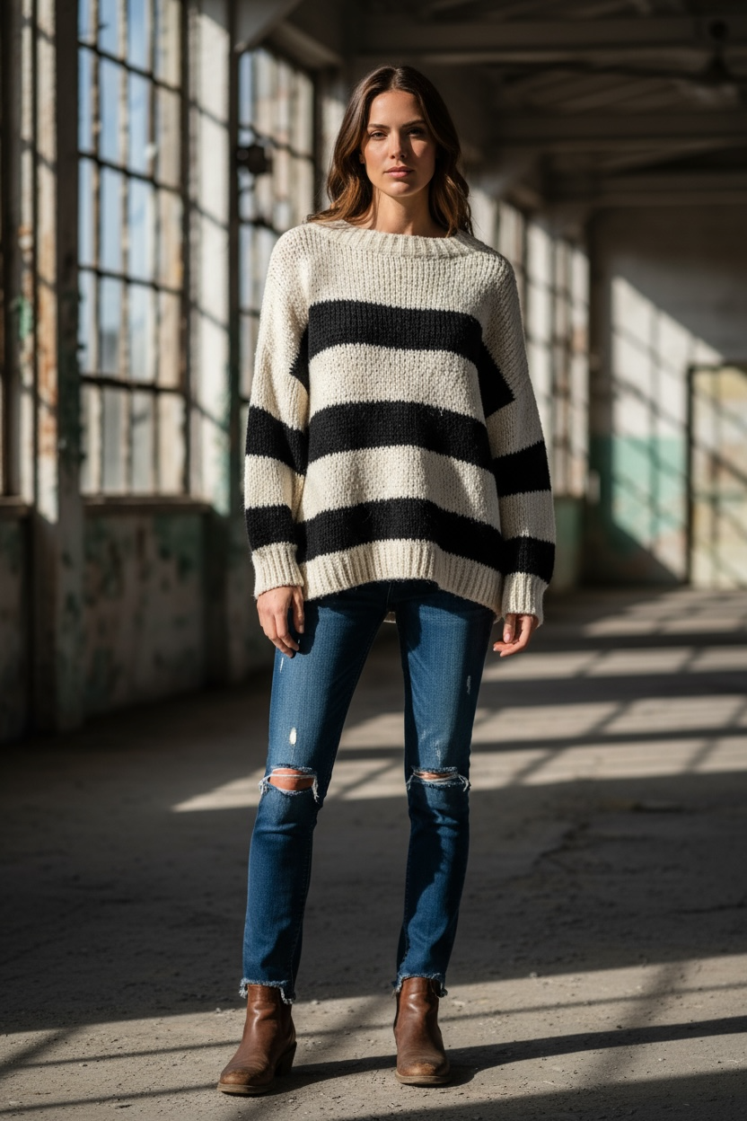 Kuschelpullover mit Blockstreifen