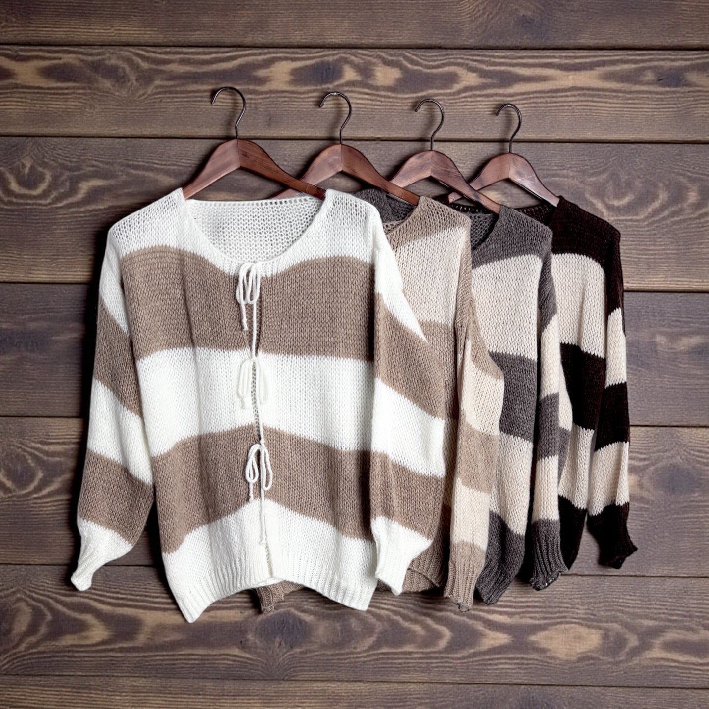 Gestreifter Rundhals Schleifen Cardigan " Lara"