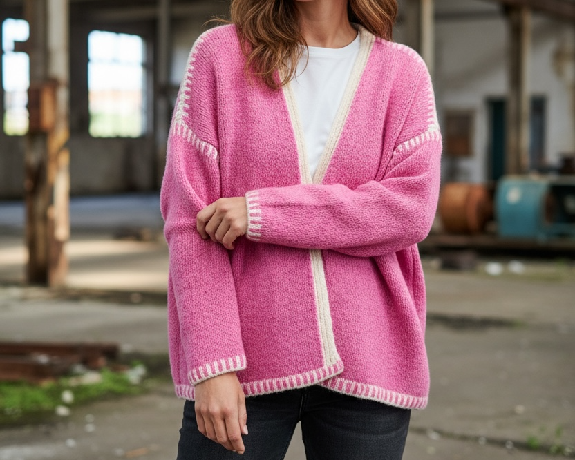 Strickjacke mit Kontrastnähten