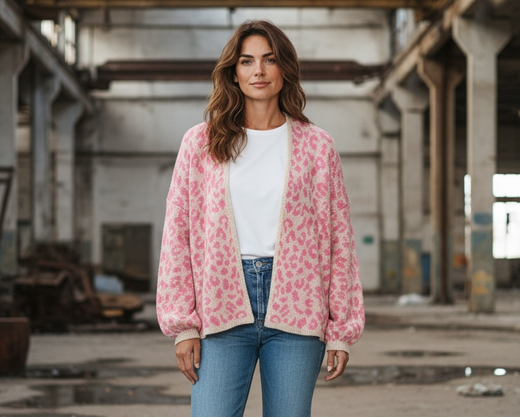 Strickjacke mit Leo-Muster – stylisch & weich