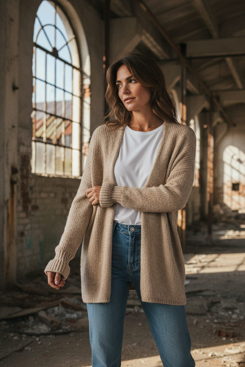 Strickjacke mit weitem Schnitt – in schönen Naturtönen