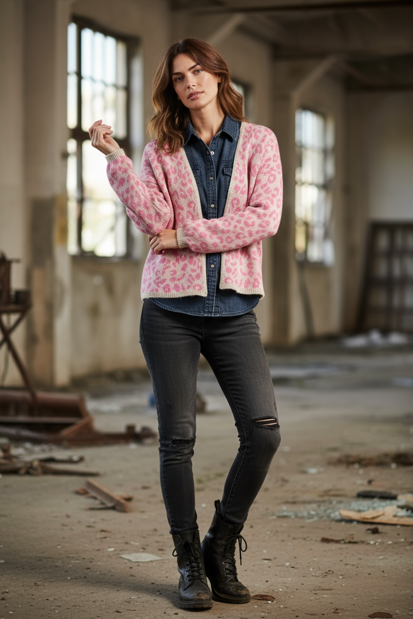 Strickjacke mit Leo-Muster – stylisch & weich