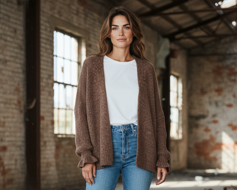 Strickjacke mit weitem Schnitt – in schönen Naturtönen