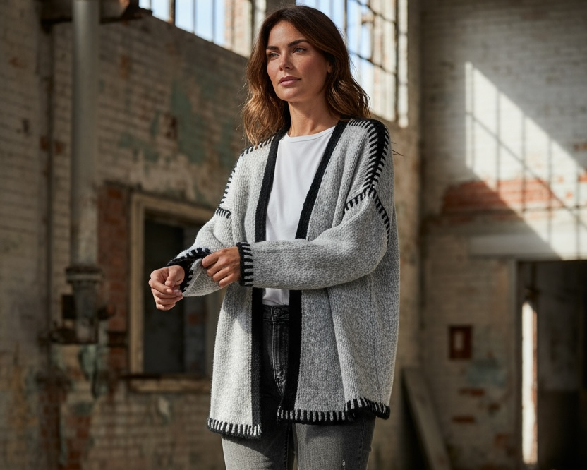 Strickjacke mit Kontrastnähten