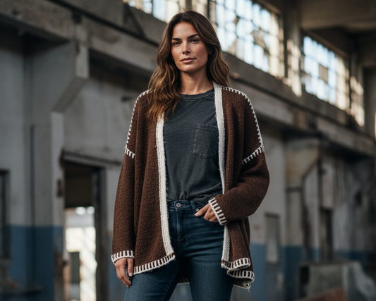 Strickjacke mit Kontrastnähten