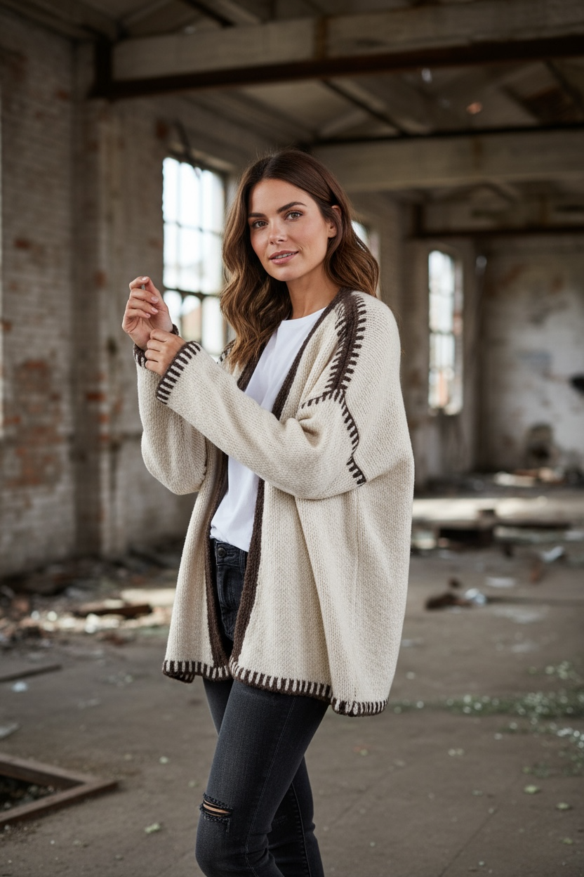 Strickjacke mit Kontrastnähten