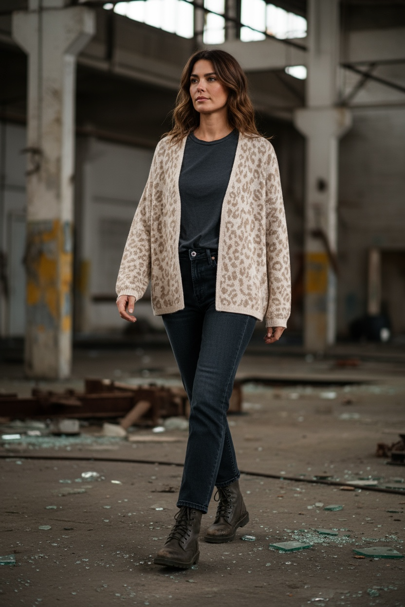 Strickjacke mit Leo-Muster – stylisch & weich